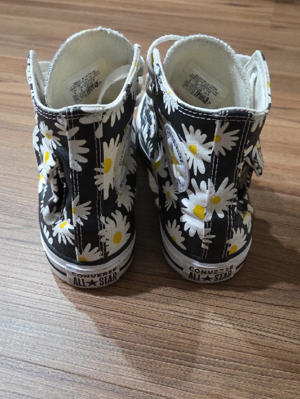 Converse High Top Sneakers - Black with White & Yellow Daisy Print - Picture 3 of 8